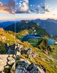 Mountain panorama, multiple viewpoints, scenic lakes