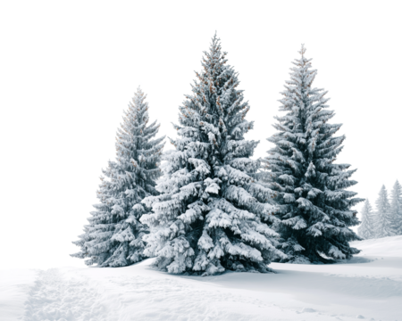 Snow covered evergreen trees in winter