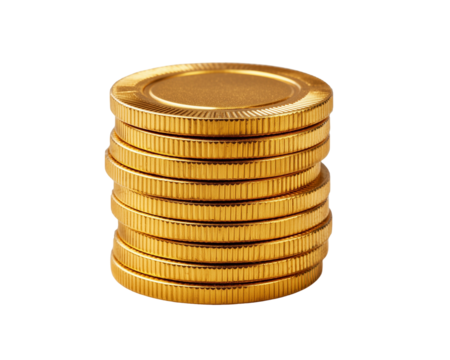 Stack of golden coins on light setting