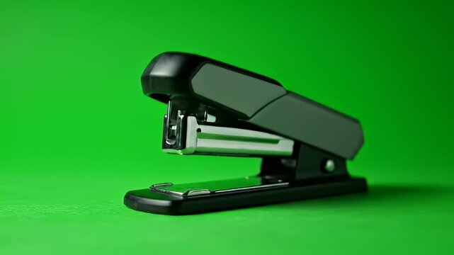 Black stapler against green background
