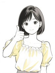 Young Woman in Her 20s Portrait, make a thumbs-up gesture for Lifestyle, Beauty and Advertising Design.