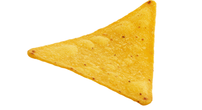 Crispy triangular tortilla chip isolated on white background perfect for snacking