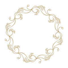 Decorative floral wreath with curling vines and leaves. Elegant botanical round border