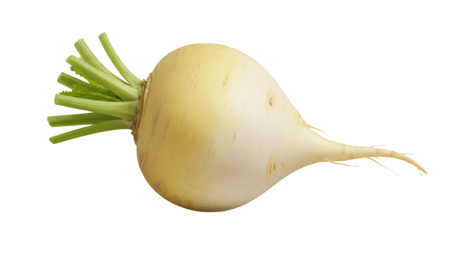 Fresh harvested turnip with green tops isolated on white background natural vegetable texture