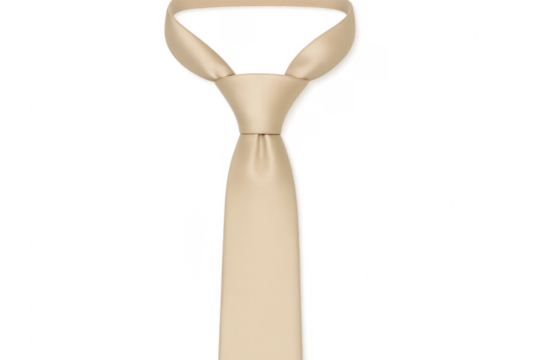 Realistic beige silk tie knot on transparent background