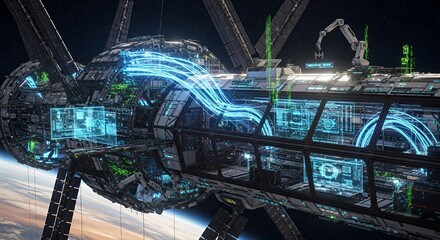 Futuristic Space Station orbiting Earth