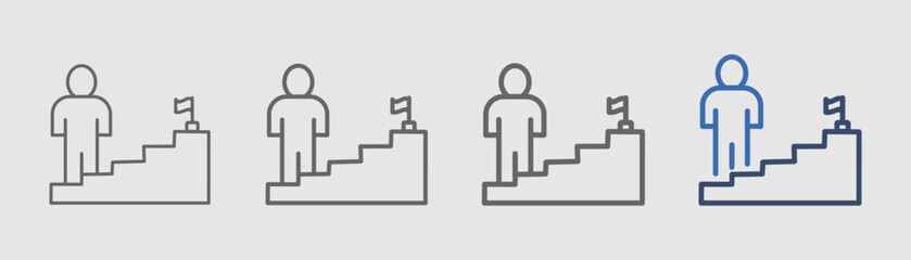 
outline icon set career path with design of person climbing stairs