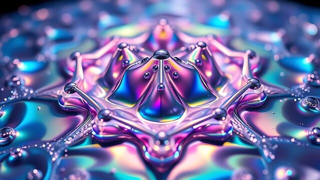 Ultra-high-definition macro shot of iridescent quantum foam forming impossible geometric structures in liquid mercury