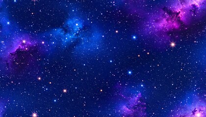 Naklejka premium A vibrant cosmic scene featuring a nebula with swirling blues, purples, and pinks, speckled with bright stars against the dark expanse of space.