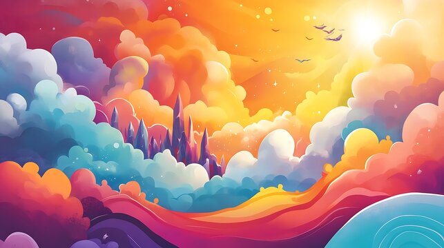 Colorful cloud cityscape illustration