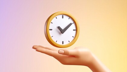 3D clock icon and check mark floating above a hand