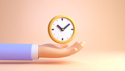 3D clock icon and check mark floating above a hand