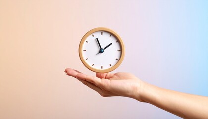 3D clock icon and check mark floating above a hand