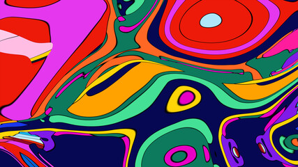 Close up of swirling vibrant colors creating an abstract fluid, and psychedelic pattern design effect