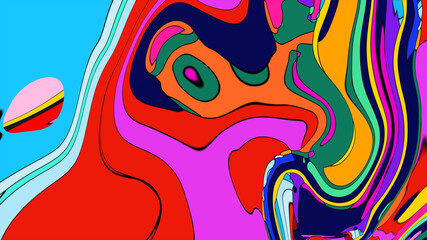Close up of swirling vibrant colors creating an abstract fluid, and psychedelic pattern design effect