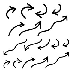 手描きのスムーズな黒いペンの矢印。シンプルで均一なシルエット。ベクター。背景透過