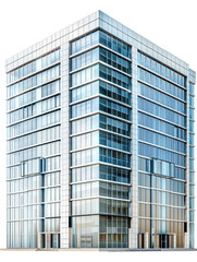 Obraz premium A modern office building with glass windows and a metallic exterior.
