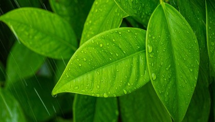 green leaf with drops of water