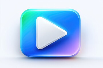 Glossy blue square button with a white play icon
