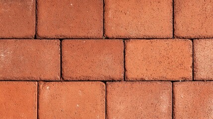 Red brick paver background with close-up of red rectangular concrete pavers on brown gravel ground, showcasing texture and pattern of outdoor floor material.