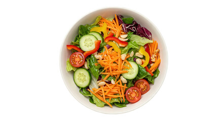 Fresh mixed salad with vibrant vegetables in a white bowl isolated on white background