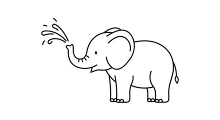 Obraz premium Cute Cartoon Elephant Spraying Water Line Art Icon