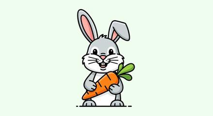Fototapeta premium Cute Cartoon Rabbit Holding a Carrot Vector Illustration