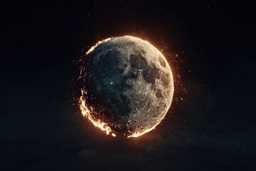Fototapeta premium Burning moon in space