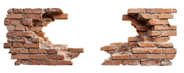 Two sections of damaged brickwork