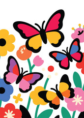 butterflies on natural flowers Illustrator Artwork design template poster