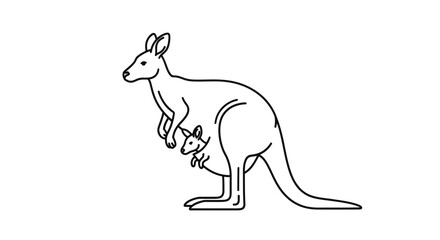 Fototapeta premium Kangaroo with Joey in Pouch Line Art Illustration