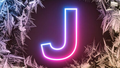 Neon letter J framed by frost