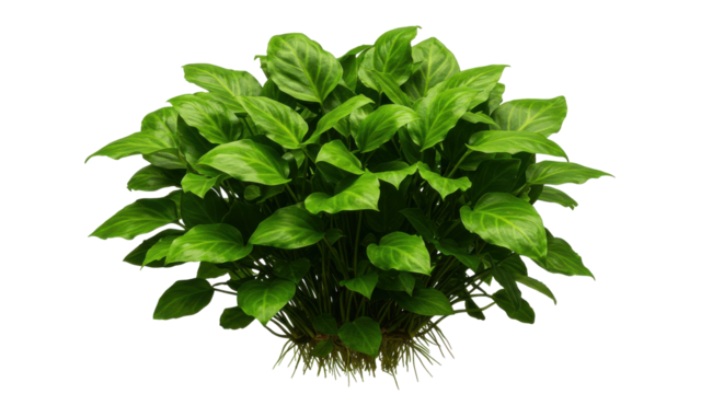 Lush green indoor plant isolated on white background with vibrant leaves enhancing a cozy living space ambiance