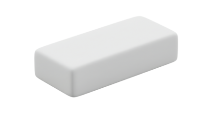Rectangular white eraser neatly displayed for stationery use isolated on white background