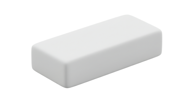 Rectangular white eraser neatly displayed for stationery use isolated on white background