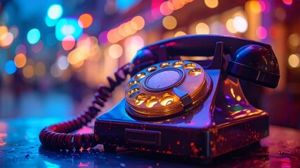 Vintage rotary dial phone night city lights - Powered by Adobe