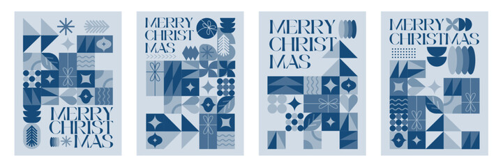 Obraz premium Merry Christmas And Happy New Year Vibrant Abstract Minimalist Geometric Poster Design Collection
