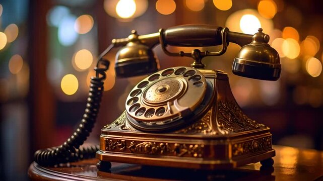 Vintage rotary phone antique golden design