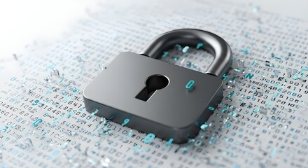 Padlock over digital binary code background for data protection concept
