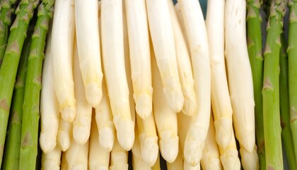 Close-up of white and green asparagus