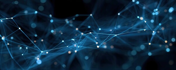 Abstract Visualization Digital Network Connections in a Futuristic Blue Glowing Virtual Environment