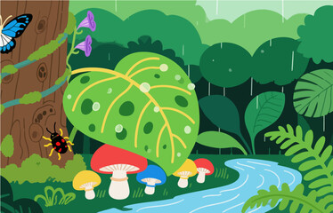 Graphic illustration style, landscape image, vector image