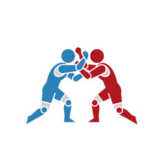 Two stylized figures in a wrestling match on a white background.