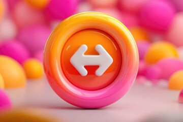 Glossy circular button with dual arrows, vibrant gradient