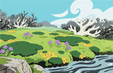 Graphic illustration style, landscape image, vector image