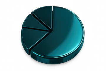 3d rendering of a shiny teal pie chart with transparent background, ideal for business and financial presentations