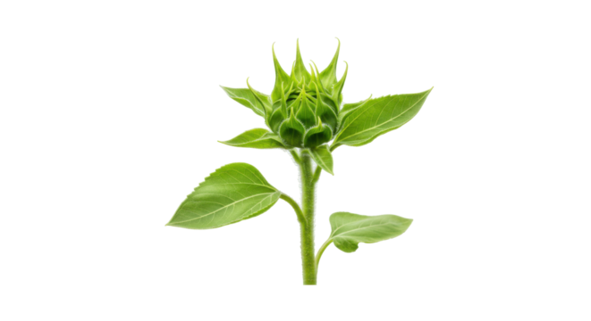 Green sunflower bud close up isolated on white background natural growth foliage symbol