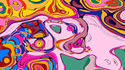 Fototapeta premium Close up of swirling vibrant colors creating an abstract fluid, and psychedelic pattern design effect