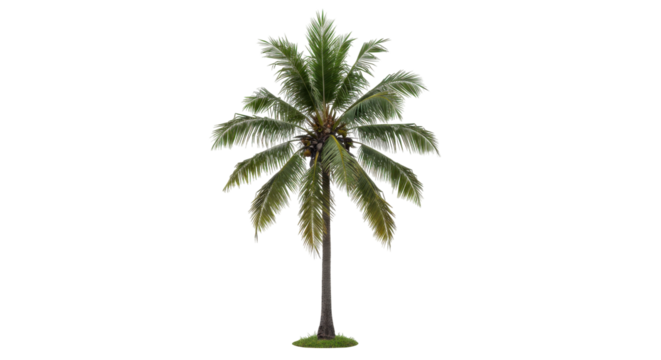 Lush palm tree standing tall isolated on white background symbolizing tropical paradise