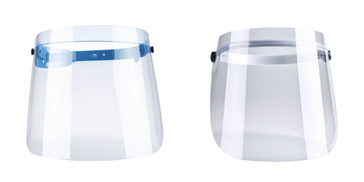 Two Transparent Protective Face Shields Against Transparent Background